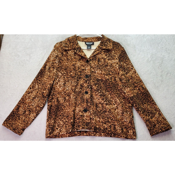 Briggs Blazer Jacket Womens Medium Brown Leopard Print Long Sleeve Button Front - Picture 1 of 9
